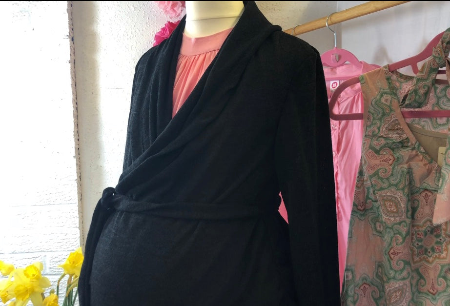 Thin Knit Wrap Around Maternity Cardigan Black - Main Image