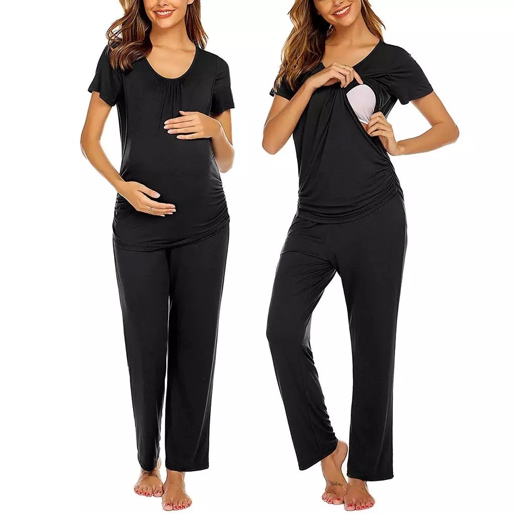 Black Maternity and Nursing Pyjama Lounge Set – Fashionably Pregnant