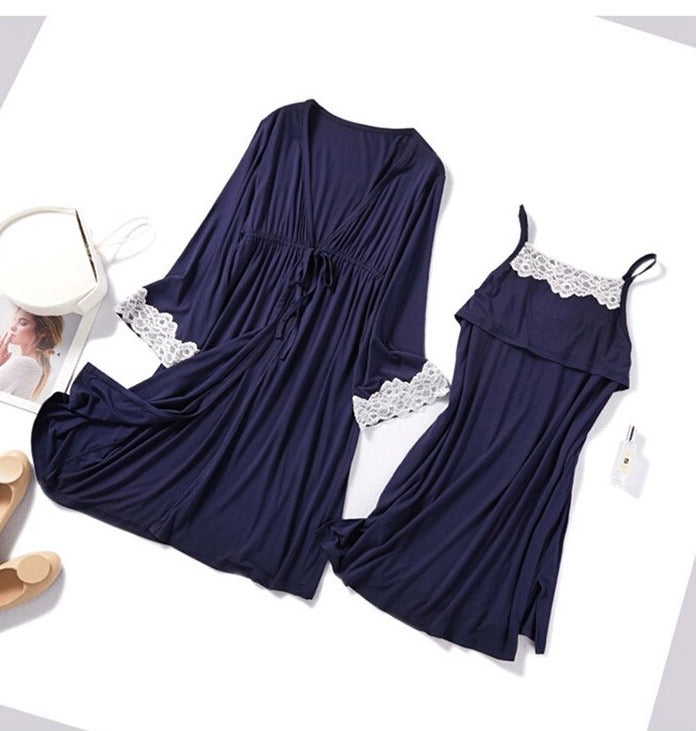 Maternity and Nursing Nightdress and Dressing Gown Set