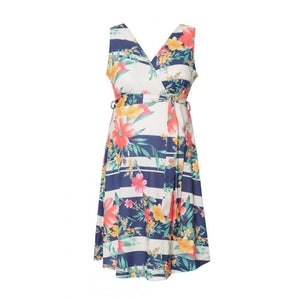Fashionably Pregnant Heavenly Bump Floral Stripe Sash Tie Maternity Dress