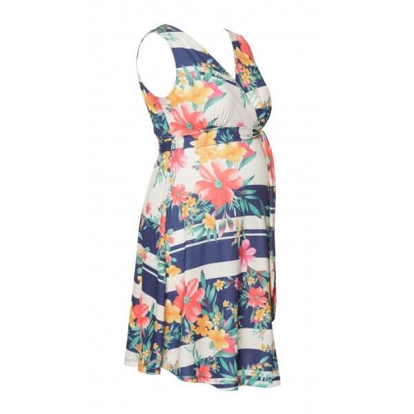 Fashionably Pregnant Heavenly Bump Floral Stripe Sash Tie Maternity Dress