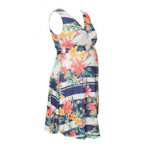 Fashionably Pregnant Heavenly Bump Floral Stripe Sash Tie Maternity Dress