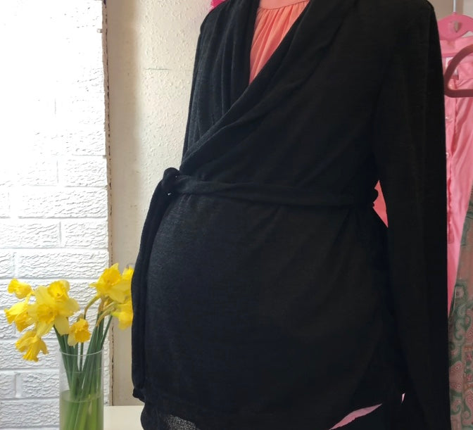 Black thin knit wrap around cardigan www.fashionablypregnant.co.uk