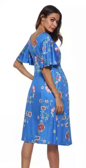 Summer Flower Print Maternity Dress Light Blue