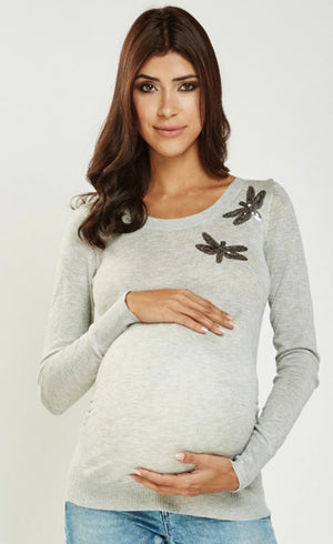 thin knit maternity sequinned jumper fashionably pregnant