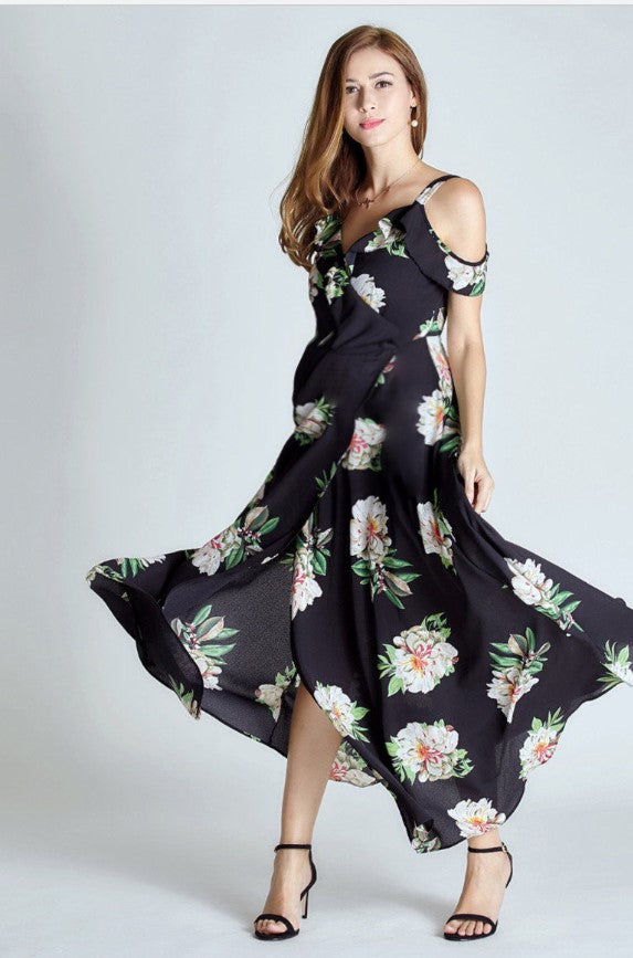 Fashionably_Pregnant_Black_Flower_Cold_Shoulder_Maxi_Dress