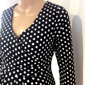 Black & White polka dot spots knee length work smart dress Fashionably Pregnant Online Maternity and Nursing Boutique U.K Free delivery. Specialists in Maternity and Breastfeeding fashionable clothes for pregnancy and beyond. Maternity Dresses, Maternity Tops, Special Occasion, Maternity Jeans, Baby Shower Dresses, Maternity Wedding Guest. UK based independent business 