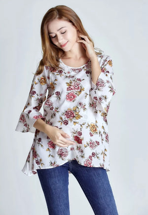 New Maternity & Nursing Smart Work Chiffon Flower Black White Blouse Top Shirt