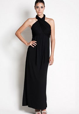 Dote Studio Sienna Halter Maxi Maternity Nursing Dress - Black