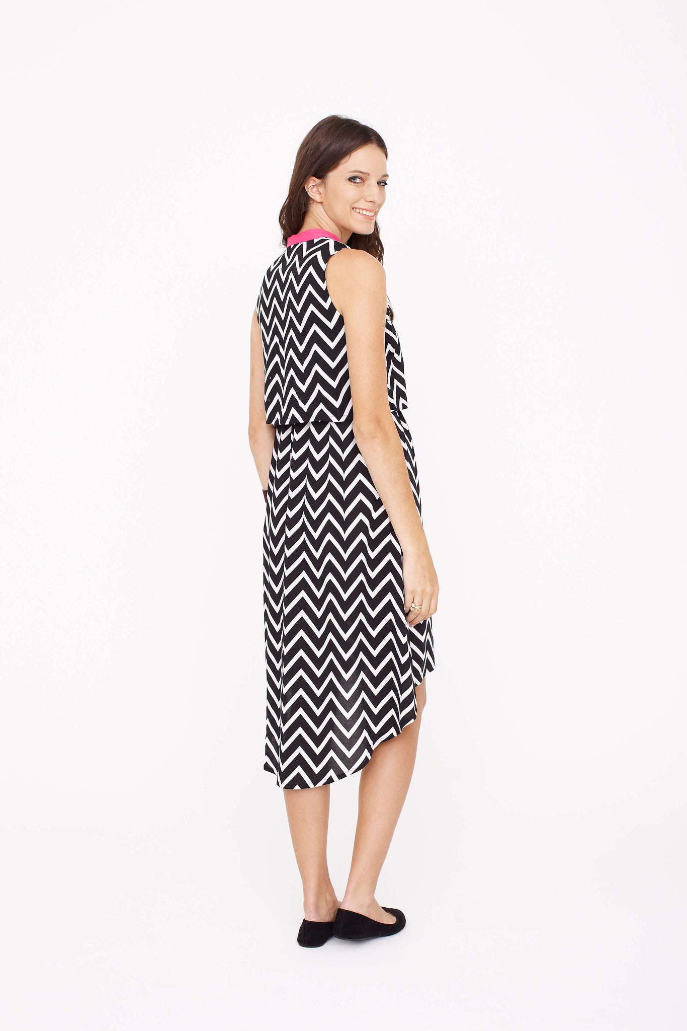 Fashionably Pregnant Designer Dote Studio Simone Chevron Maternity Dress Black White Pink