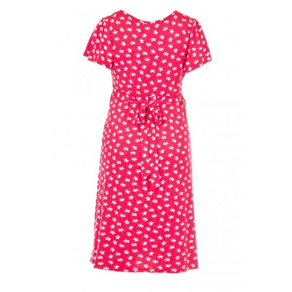 Fashionably Pregnant Heavenly Bump Acorn Print Flute Sleeve Red Maternity Dress
