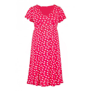 Fashionably Pregnant Heavenly Bump Acorn Print Flute Sleeve Red Maternity Dress