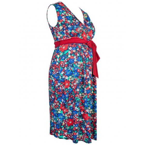 Fashionably Pregnant Heavenly Bump Maternity Springburst Sash Tie Blue Dress