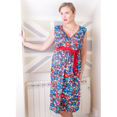 Fashionably Pregnant Heavenly Bump Maternity Springburst Sash Tie Blue Dress