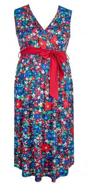 Fashionably Pregnant Heavenly Bump Maternity Springburst Sash Tie Blue Dress