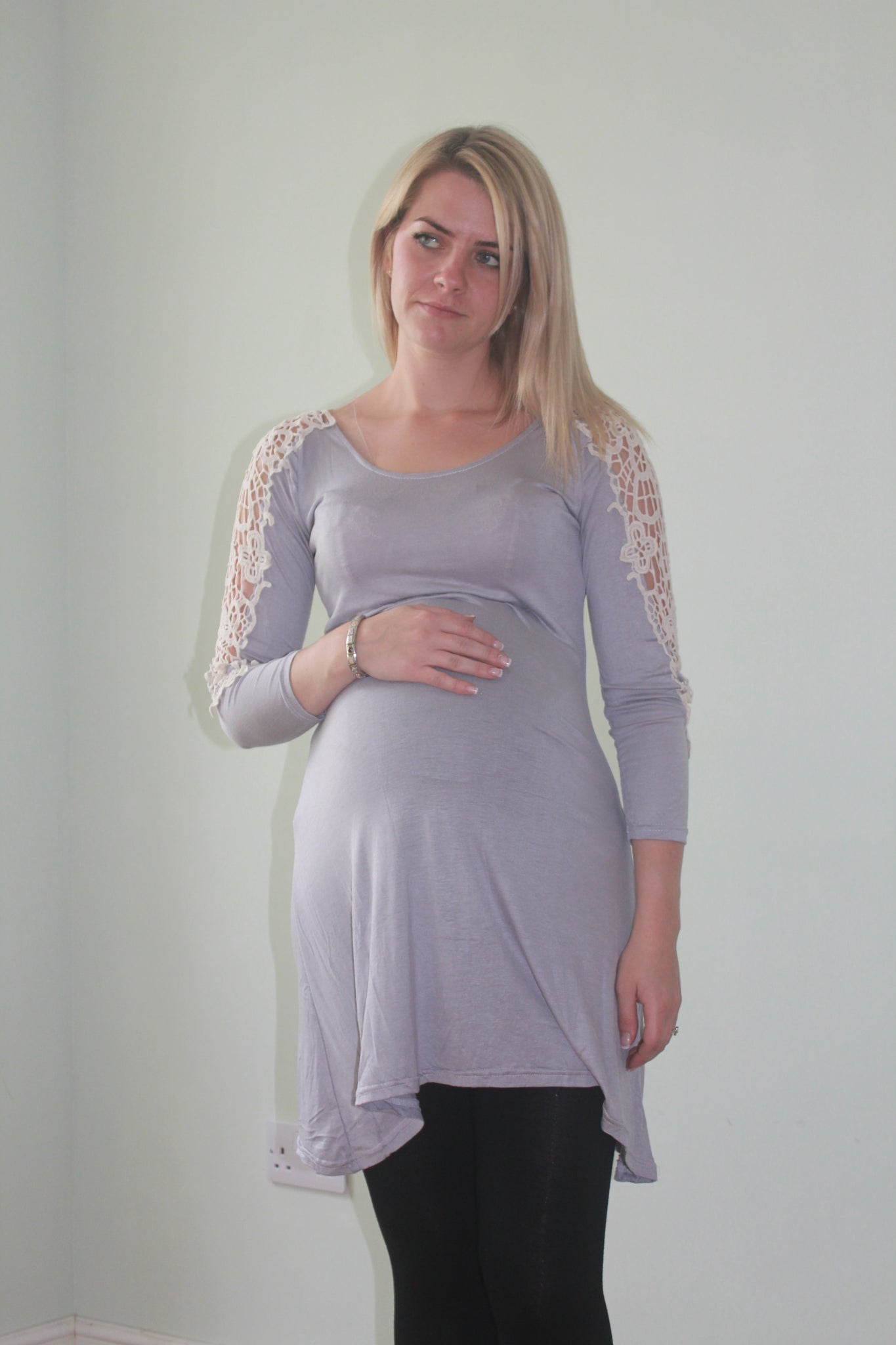 Maternity Lace Arm Top - Grey
