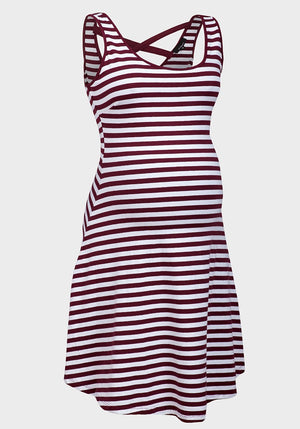 Burgundy and White Stripe Cotton Summer Dress