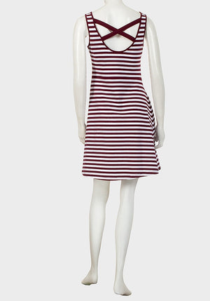 Burgundy and White Stripe Cotton Summer Dress