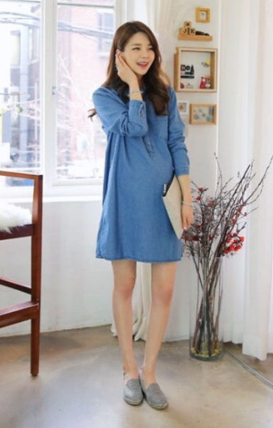 Denim maternity shirt dress