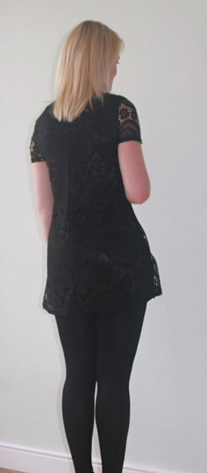 Fashionably Pregnant Black Tunic Top Blouse short sleeve lace