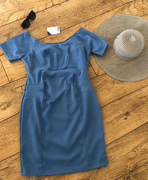 Lucina Maternity Off The Shoulder Short Sleeve Dress - Blue