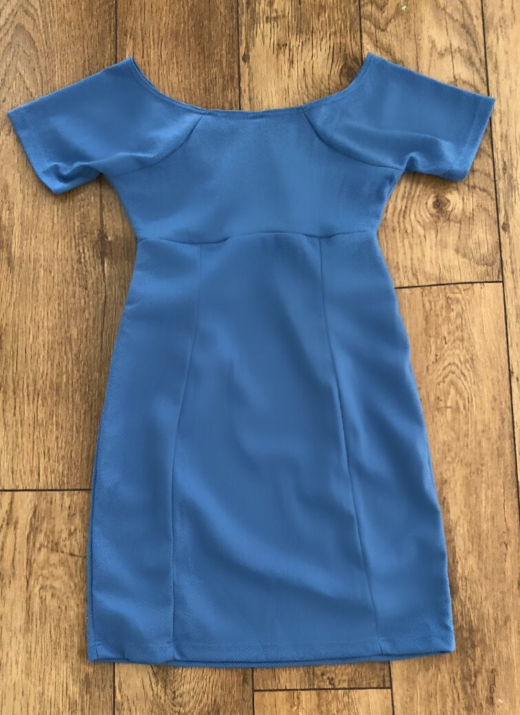 Lucina Maternity Off The Shoulder Short Sleeve Dress - Blue