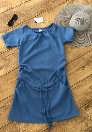 Blue Fashionably Pregnant Yellow Under the bump drawstring dress summer