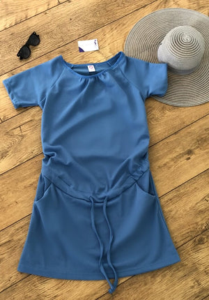 Blue Fashionably Pregnant Yellow Under the bump drawstring dress summer
