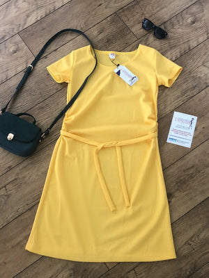 Yellow Fashionably Pregnant blue maternity belt dress