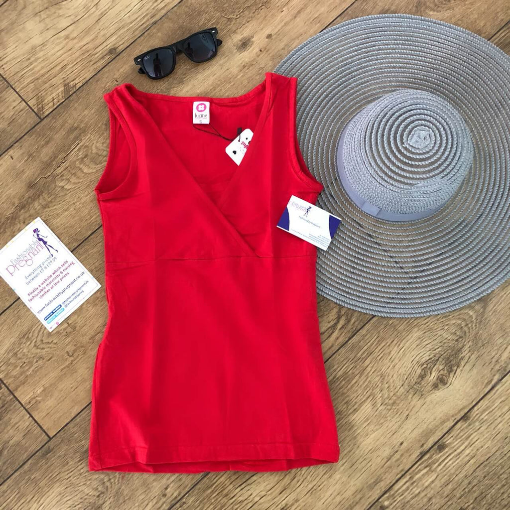 Sleeveless tank top vest Fashionably Pregnant Short Sleeve Maternity & Breastfeeding Jersey Top - Red Tshirt, basic summer