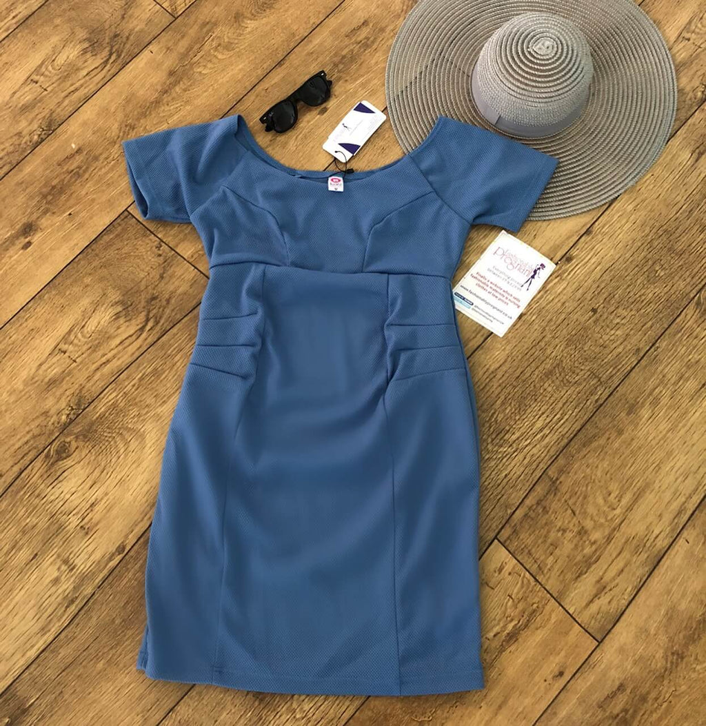 Fashionably Pregnant Lucina Off the shoulder blue maternity dress