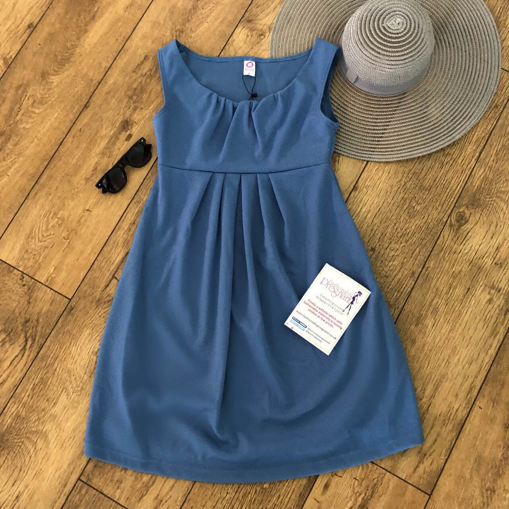 Blue Fashionably Pregnant Yellow gusseted sleeveless maternity dress