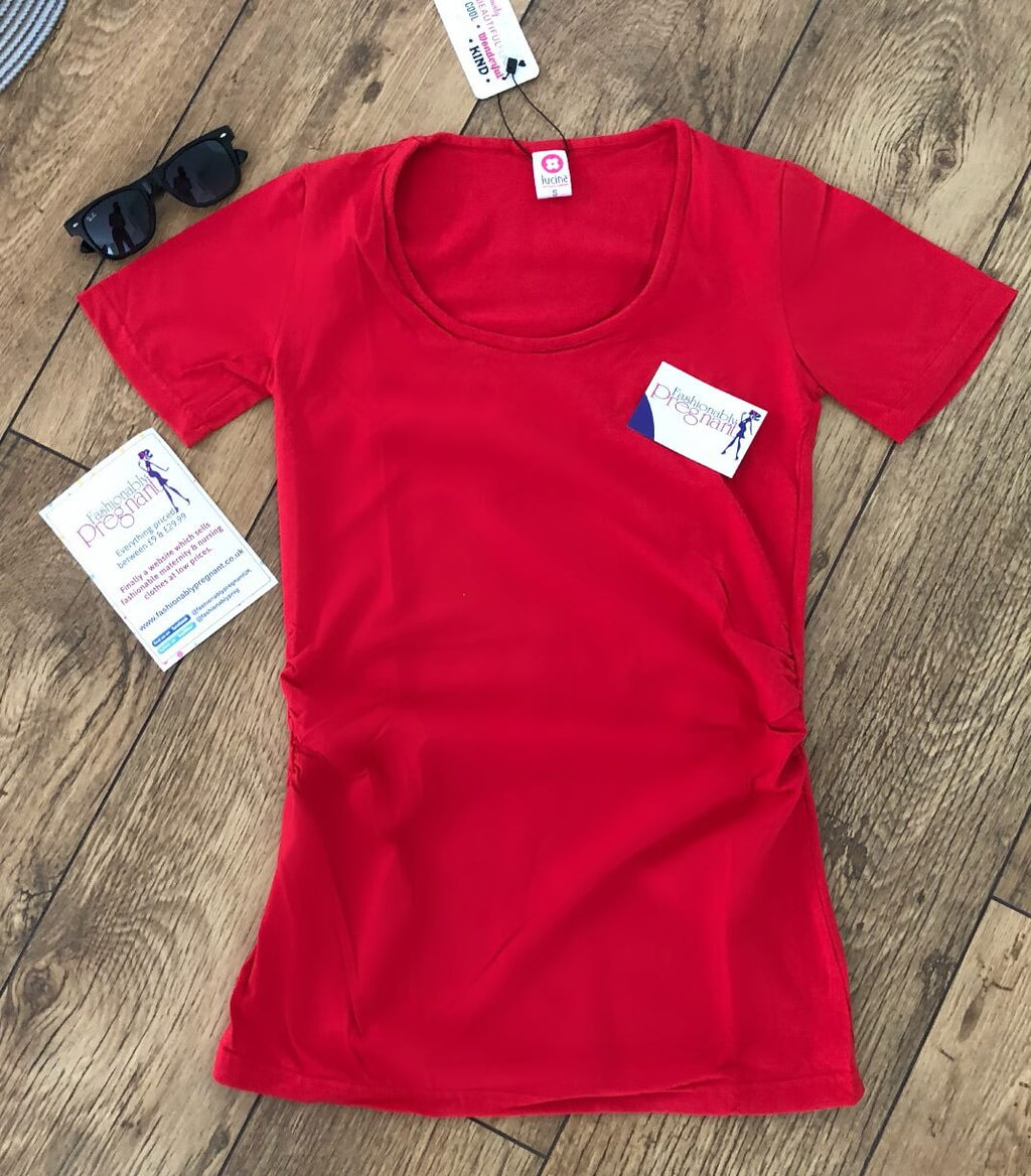 Fashionably Pregnant Short Sleeve Maternity & Breastfeeding Jersey Top - Red Tshirt, basic summer