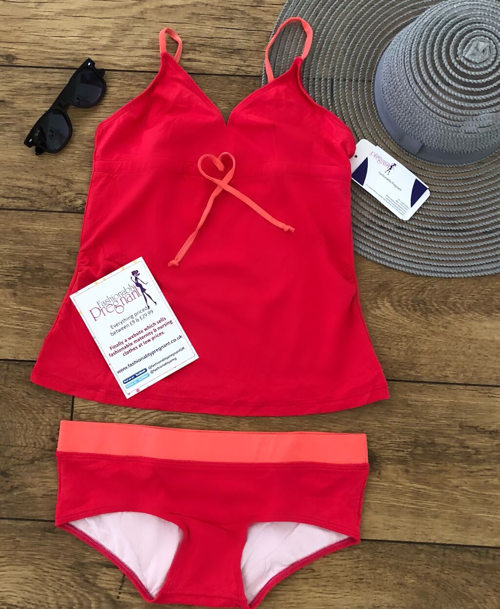 Fashionably Pregnant Hot Pink Tankini Swimwear Maternity Set