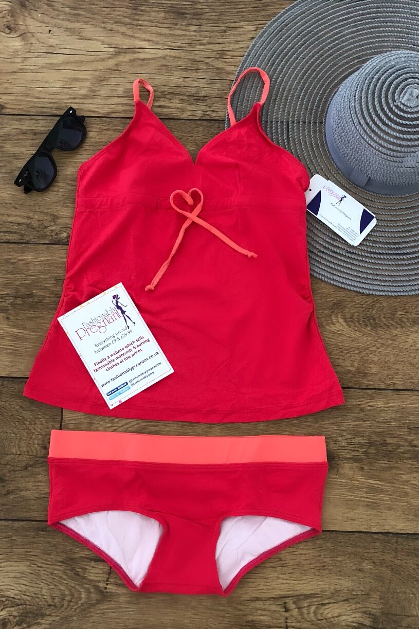 Fashionably Pregnant Hot Pink Tankini Swimwear Maternity Set