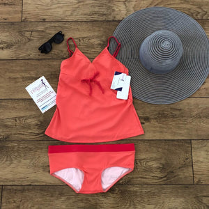 Fashionably pregnant coral tankini set swimwear maternity