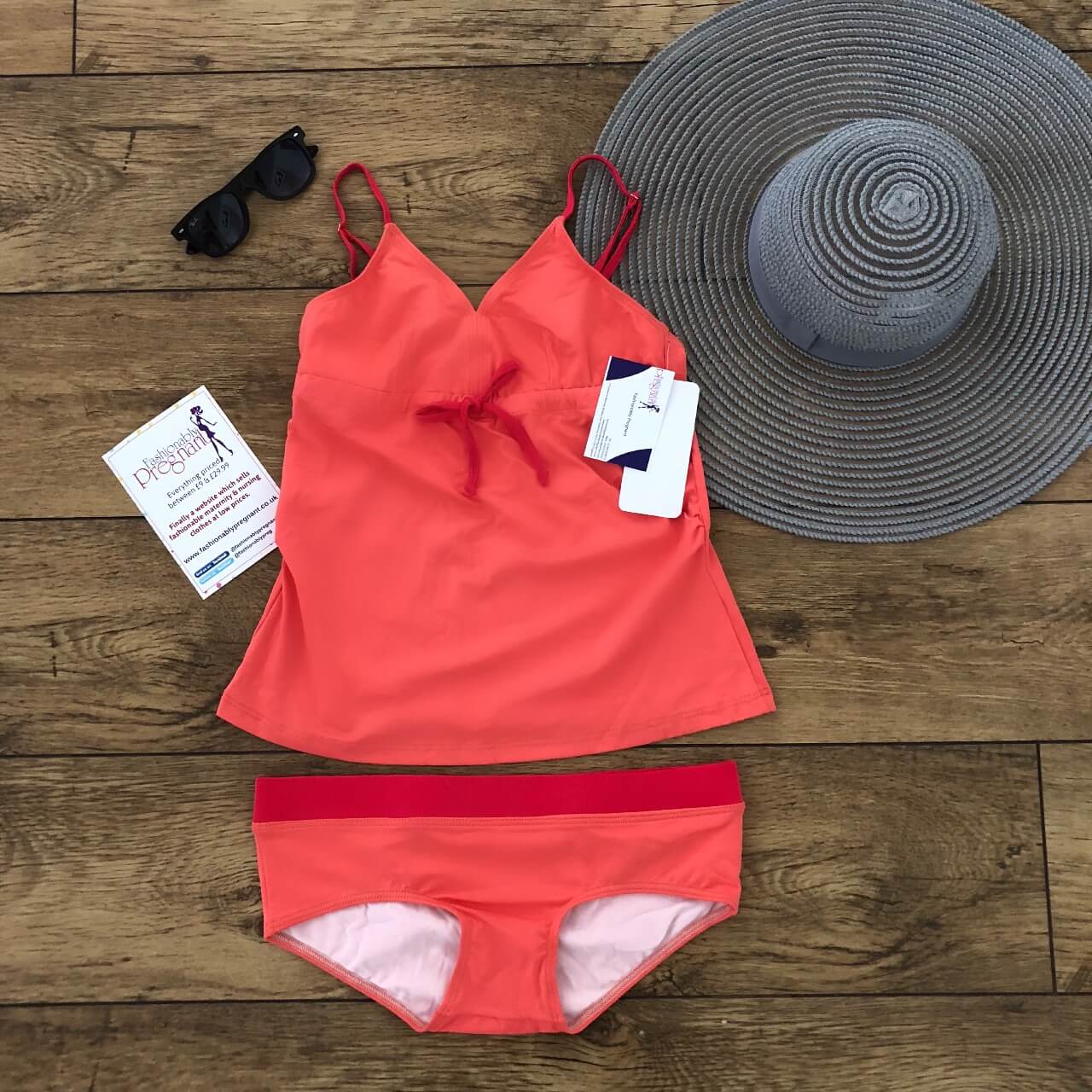 Fashionably pregnant coral tankini set swimwear maternity