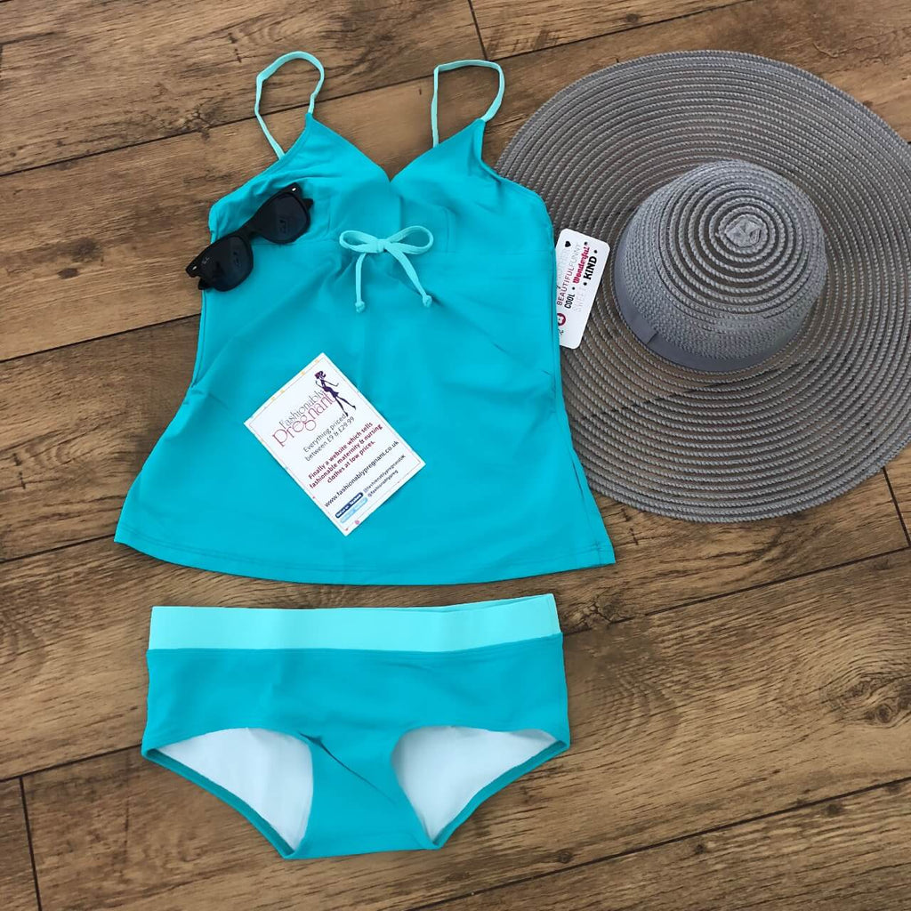 Fashionably Pregnant Blue Tankini Swimwear Maternity Set