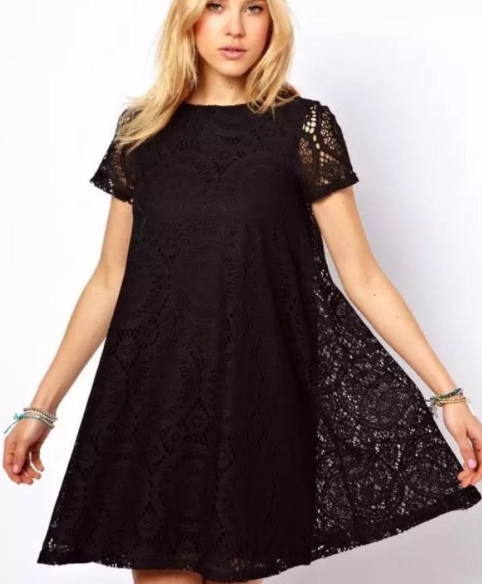 Short Sleeve Maternity Lace Top - Black
