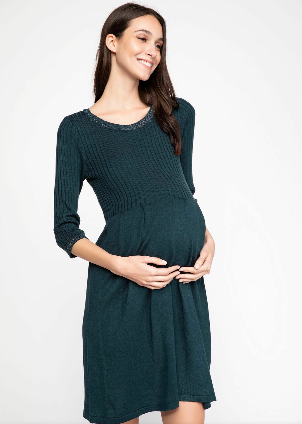 Half Sleeve Pleated Maternity Jumper Dress