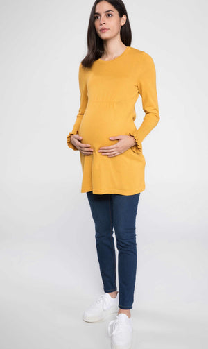 Mustard Frill Sleeve Maternity Jumper