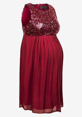 Rock A Bye Rosie Amethyst Sequin Red Shift Sleeved Maternity Dress