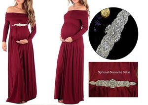 Fashionably Pregnant Red floor length dress with and without embellishment