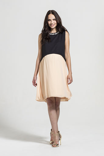 Fashionably Pregnant Rock a Bye Rosie Riley Apricot & Black Embellished Neckline Maternity Dress