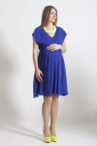 Rock a Bye Rosie Annabella Blue Chiffon Pleat Maternity Dress - Blue   Fashionably Pregnant