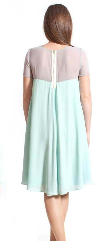 Fashionably Pregnant Rock a Bye Rosie Demi Mint Grey Colour Block Chiffon Swing Maternity Dress Green