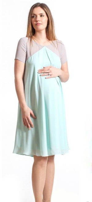 Fashionably Pregnant Rock a Bye Rosie Demi Mint Grey Colour Block Chiffon Swing Maternity Dress Green