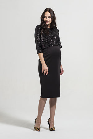 Fashionably Pregnant Rock a Bye Rosie Kendra Black Sequin Maternity Dress