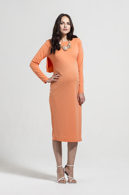 Fashionably Pregnant Rock a Bye Rosie Kylie Orange Draped Cape Maternity Dress