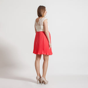 Fashionably Pregnant Rock a Bye Rosie Ciara Coral Cream Lace Pleated Skirt Maternity Dress